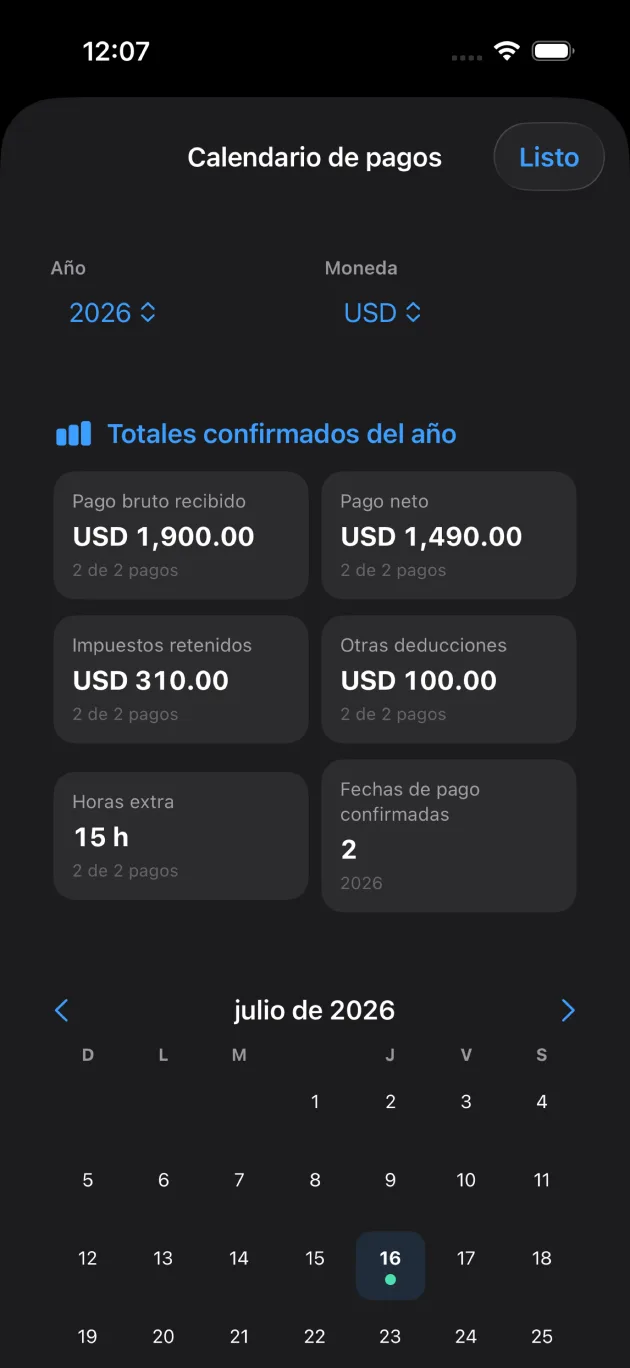 Resumen de dinero del año