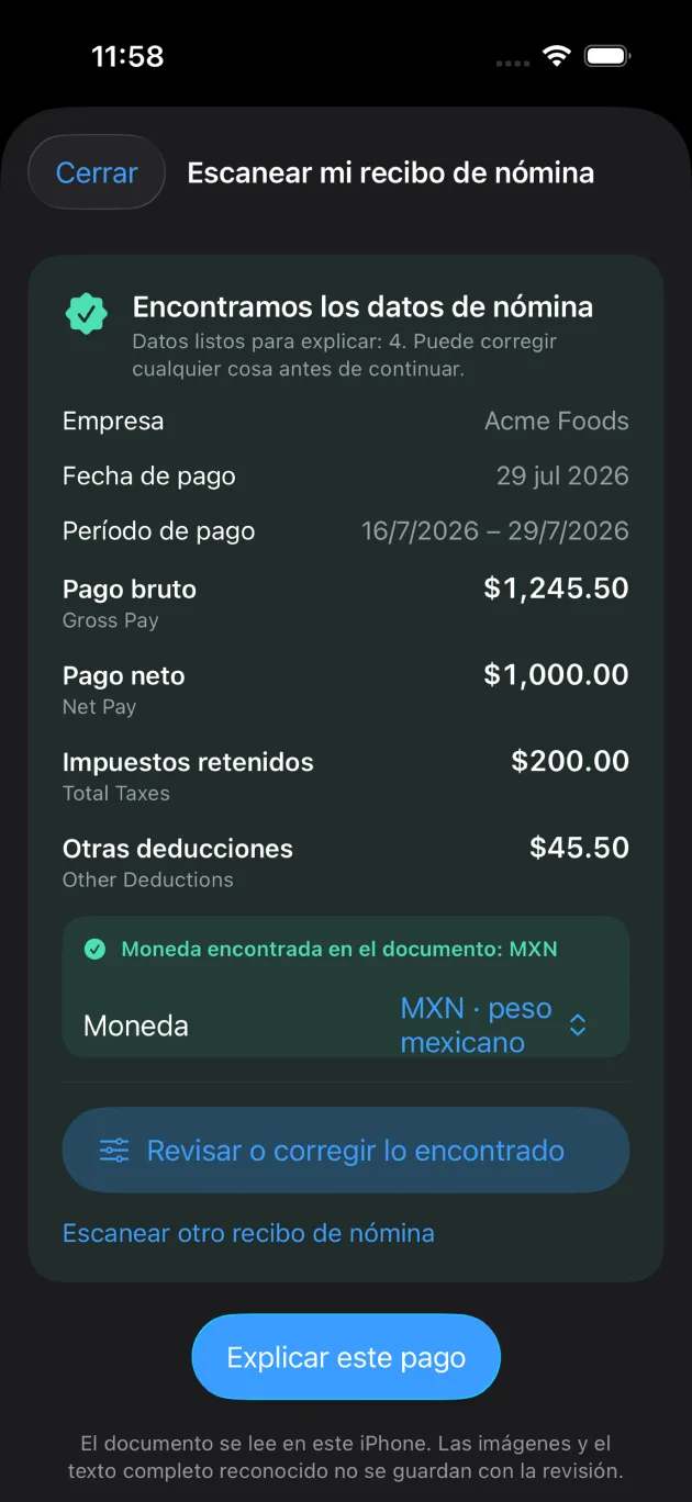 Campos detectados para revisión