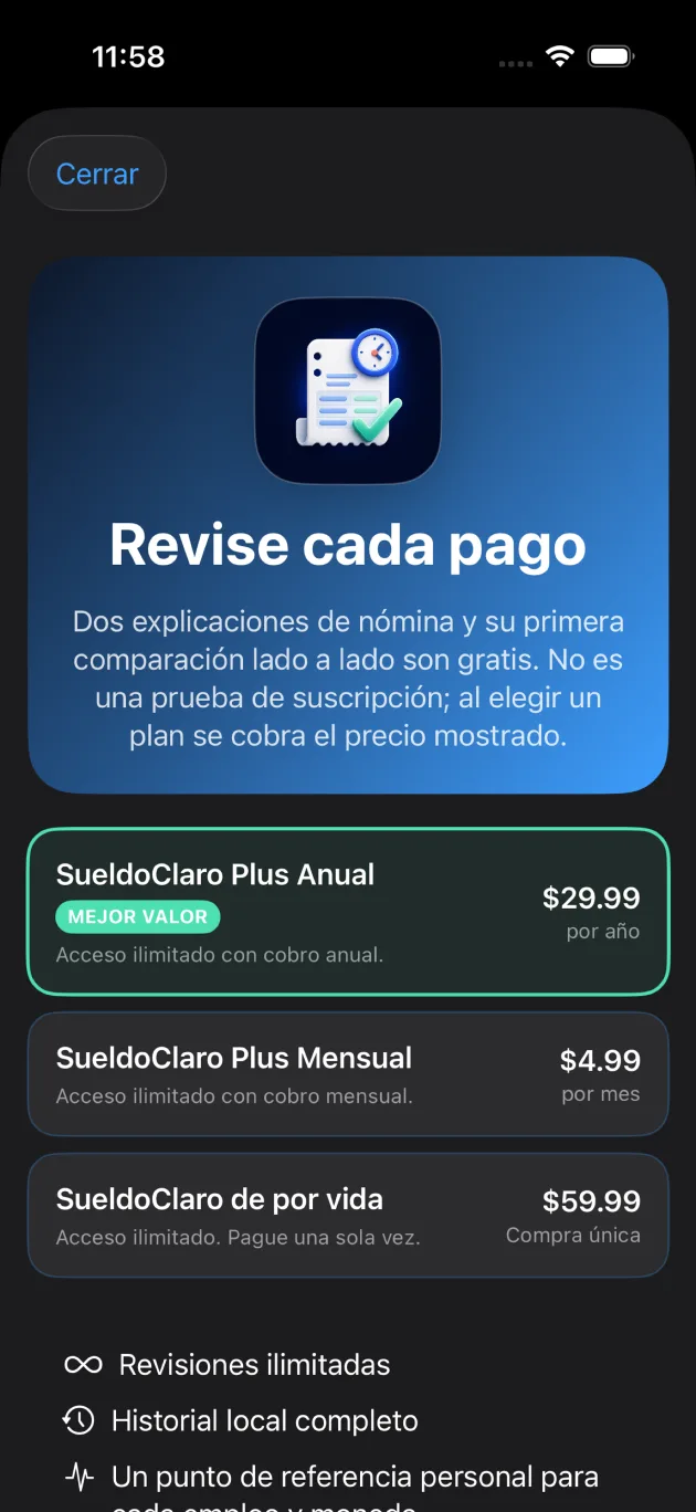 Funciones premium de SueldoClaro
